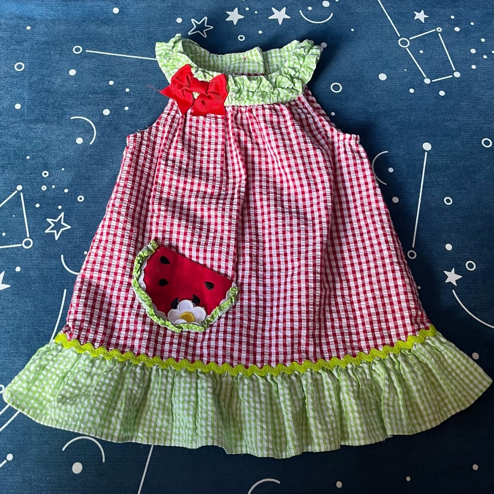 Emily Rose Dress Girls 2T Watermelon Gingham Dress Fruit Cottage Core